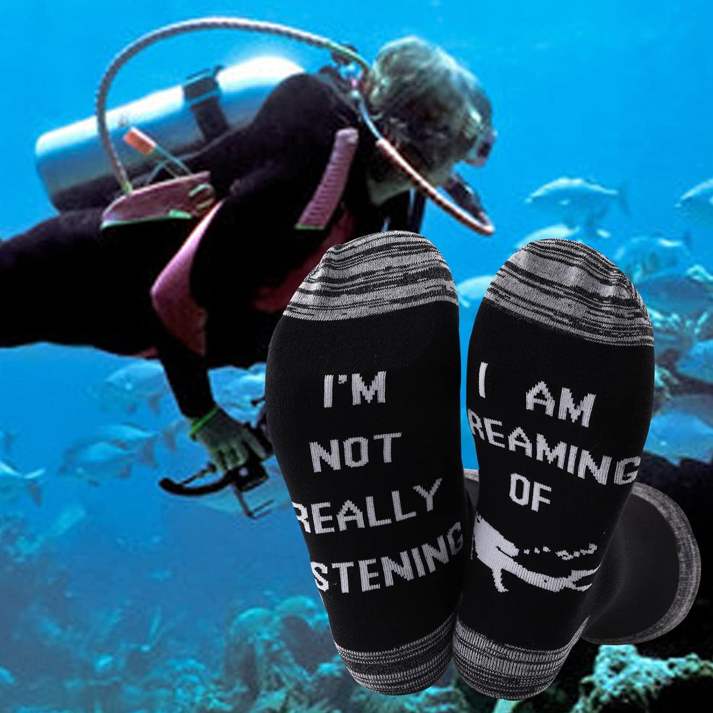 JXGZSO 2 Pairs Scuba Diver Gift I’m Not Really Listening I Am Dreaming Of Diving Socks(Dreaming Of Diving)