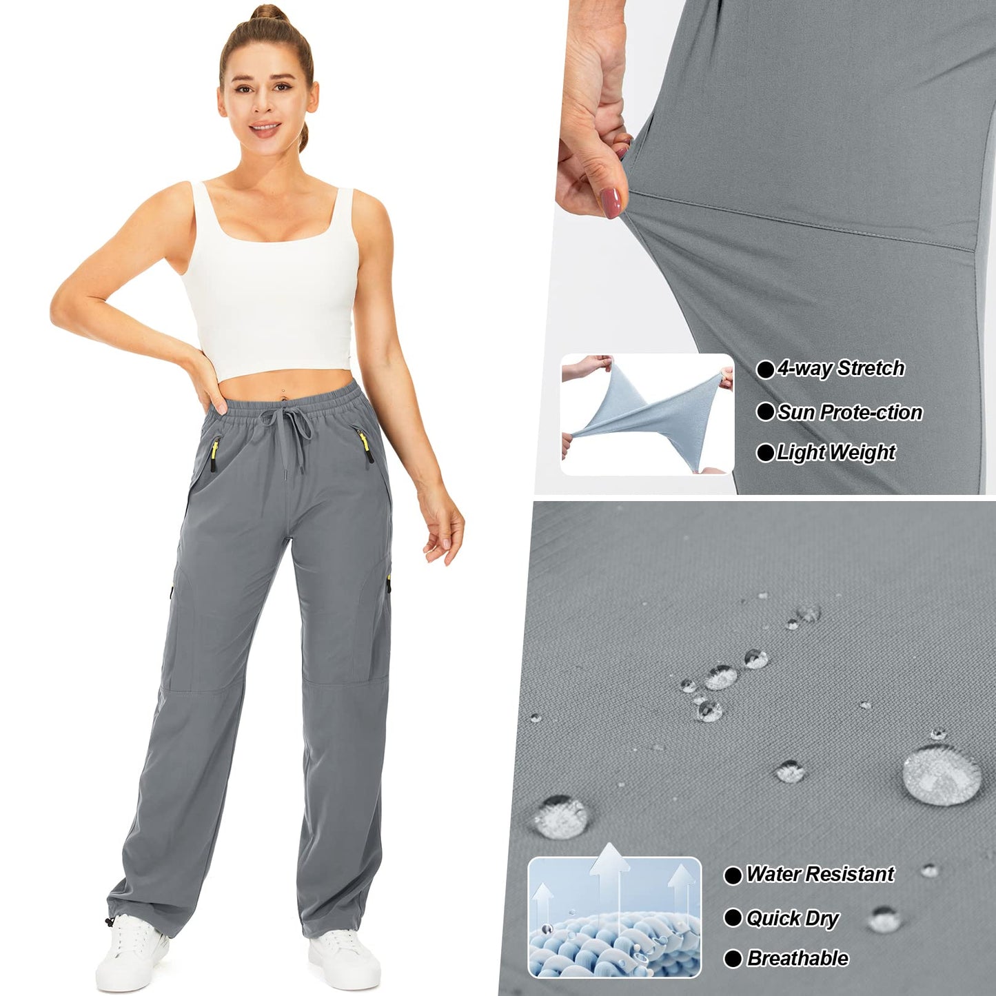 Toomett Women's Hiking Cargo Pants Quick Dry UPF50+ Outdoor Pants for Women Fishing Safari Travel Stretchy Pants with Pockets,6608,Grey,XL
