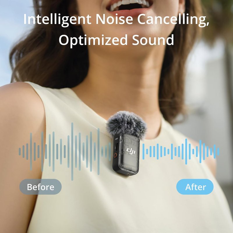 DJI Mic 2 Wireless Microphone - Intelligent Noise Cancelling, 250m Range | Compatible with iPhone, Android, Camera, Vlogs
