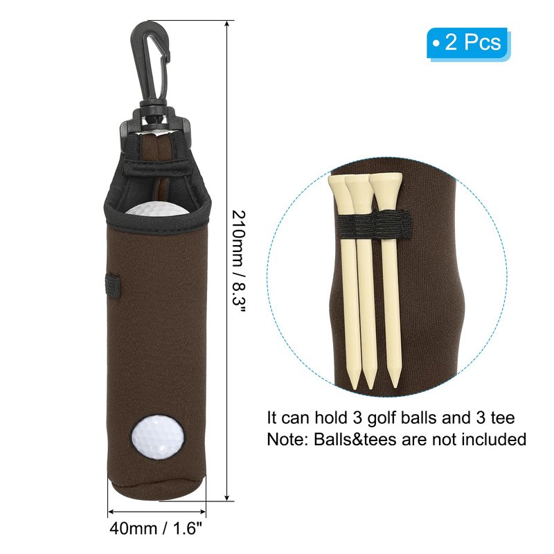 PATIKIL Golf Ball Carry Bag, 2 Pcs Golf Tee Holder Pouch Portable Neoprene Golf Ball Holder with Clip for Men and Women Storage Gifts, Brown