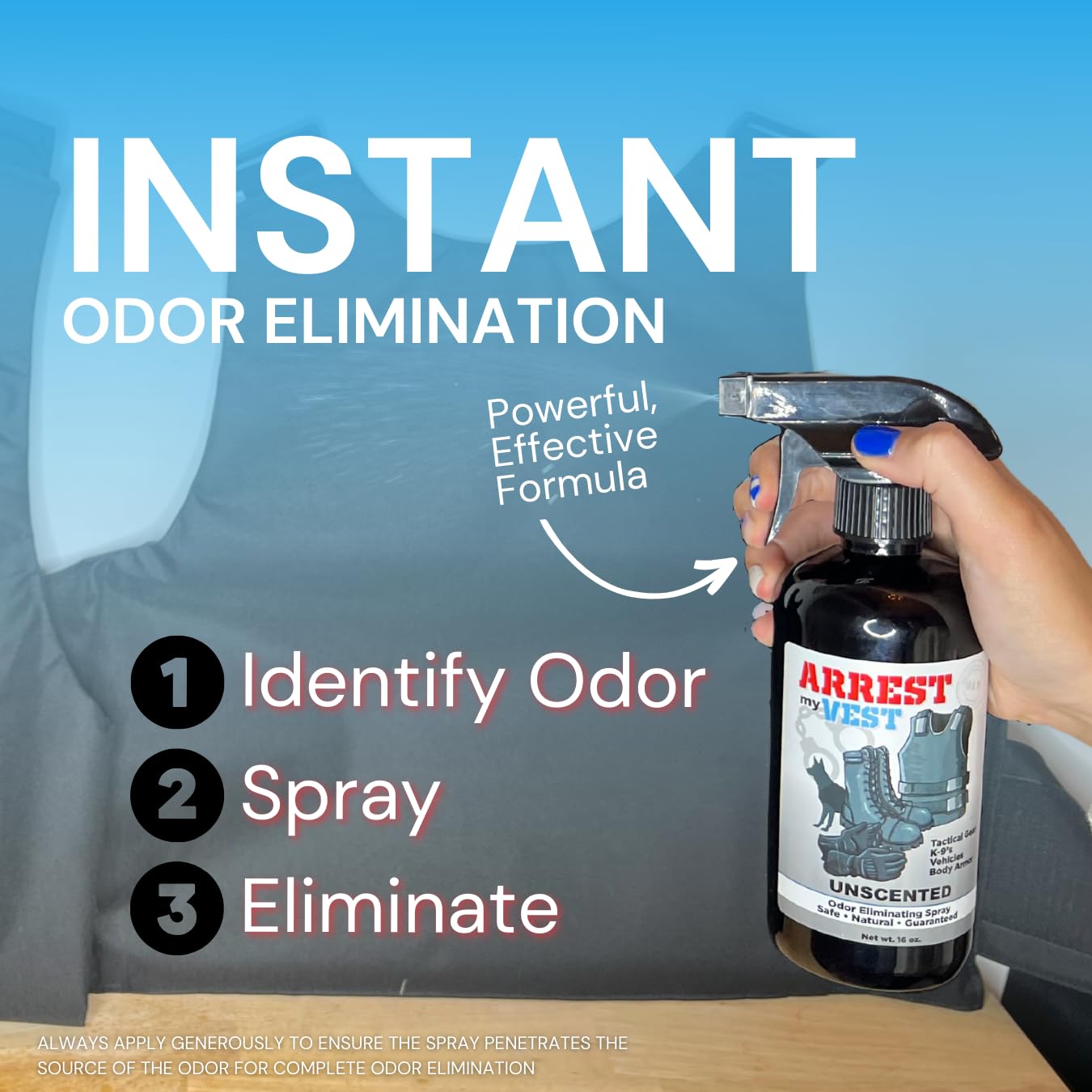 Arrest My Vest Military and Police Grade Odor Eliminating Spray for Body Armor Odor, Tactical Gear. Safe on K9's. Safe on All Ballistic Vests and Fabrics - Midnight Fragrance - 2 16 oz Bottles