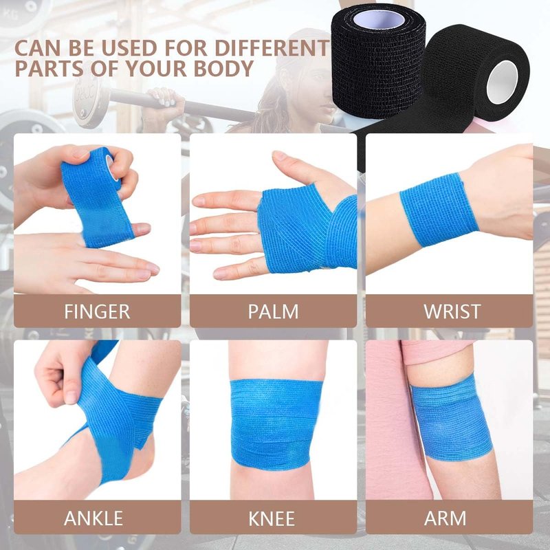 KISEER 30 Pack 2 Inch x 5 Yards Black Self Adhesive Bandage Breathable Cohesive Bandage Wrap Rolls Elastic Self-Adherent Tape for Stretch Athletic, Sports, Wrist, Ankle