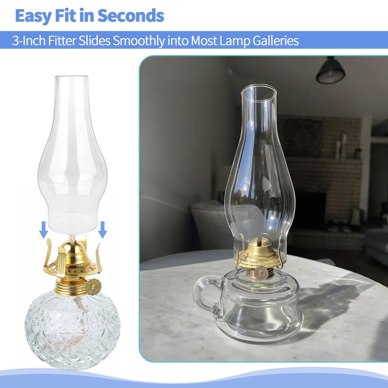 Hurricane Lamp & Oil Lamp Chimney Replacement Shade – Round Base Clear Glass, 3-Inch Diameter, Fits Most Kerosene Globes (1 Pack) ﻿