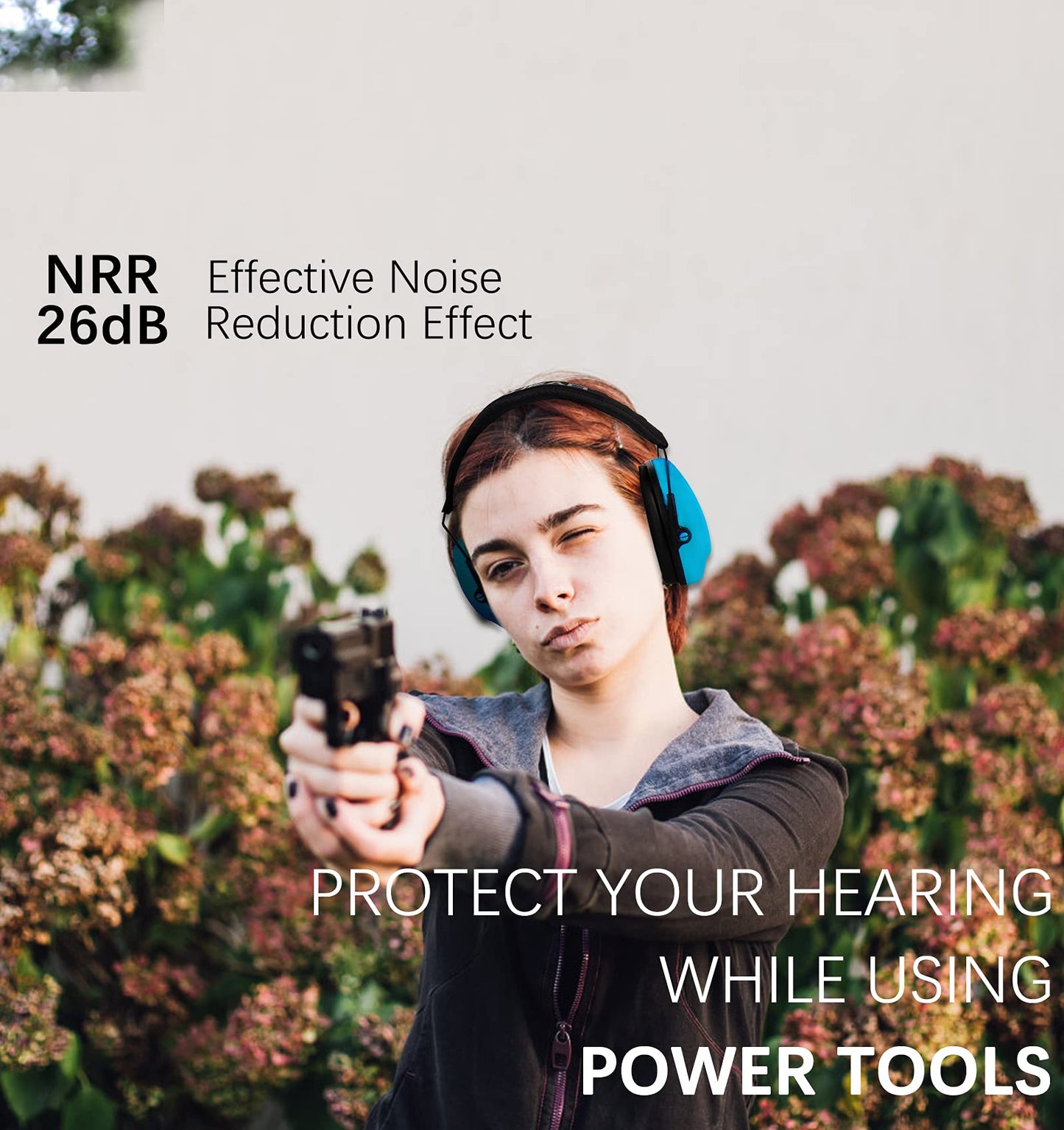 PROHEAR 016 Ear Protection Safety Earmuffs for Shooting, NRR 26dB Noise Reduction Slim Passive Hearing Protector with Low-Profile Earcups, Compact Foldable Ear Defenders for Gun Range, Hunting (Blue)