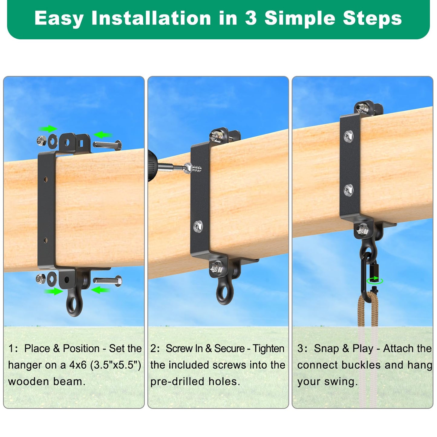 SELEWARE Heavy Duty Swing Hangers, Swing Set Accessories for 4x6 Wood Beam