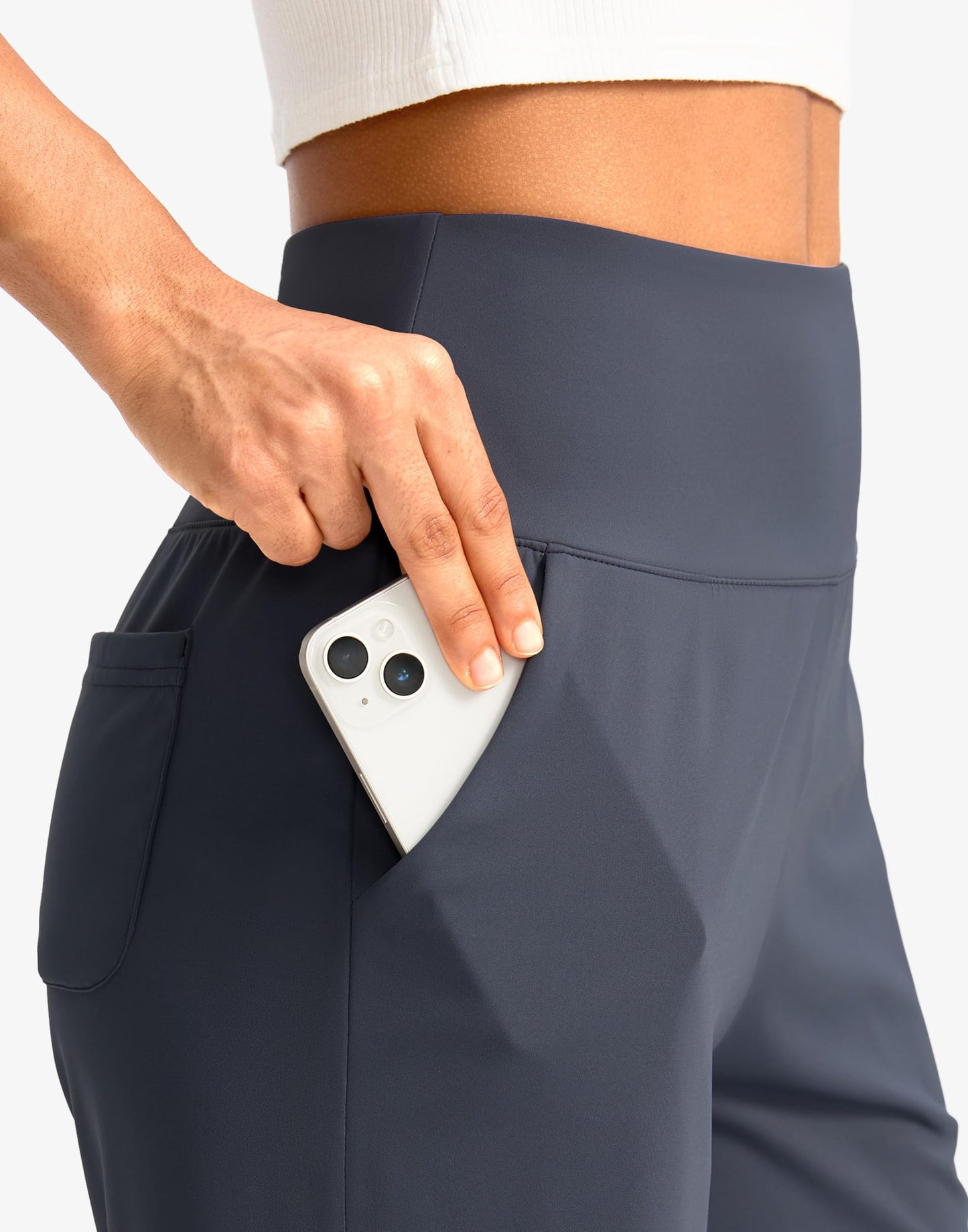 G Gradual Women's Bermuda Long Shorts with Pockets 7" High Waisted Knee Length Shorts for Women Walking Athletic Workout(Dusty Blue-L7,L)