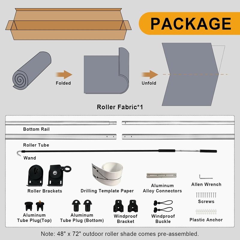 Outdoor Roller Shade - Cordless Patio Roll Up Blinds for Porch & Gazebo | 4' W x 6' H, Mocha