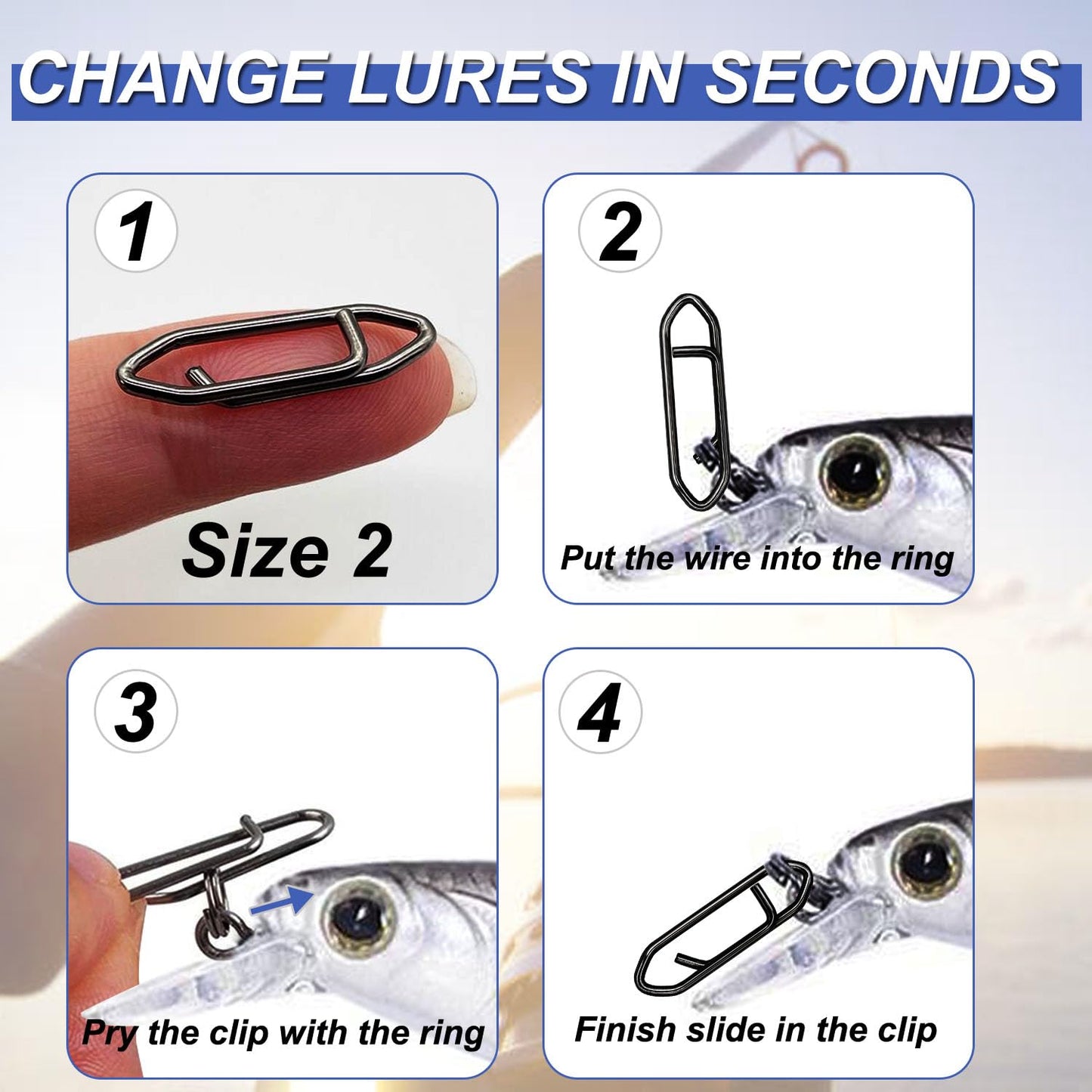 ENERHIKE 155pcs Fishing Power Speed Clips, High Strength Stainless Steel Speed Clip Quick Change Snap Connector, Crankbait Popper Lures Fast Change Conector