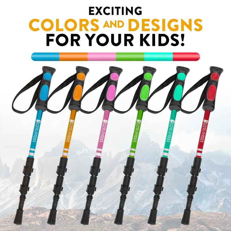 Kids Hiking Poles by USA Brand - Lightweight Collapsible Kids Walking Stick w/Quick Adjustable Flip Locks (Pink)