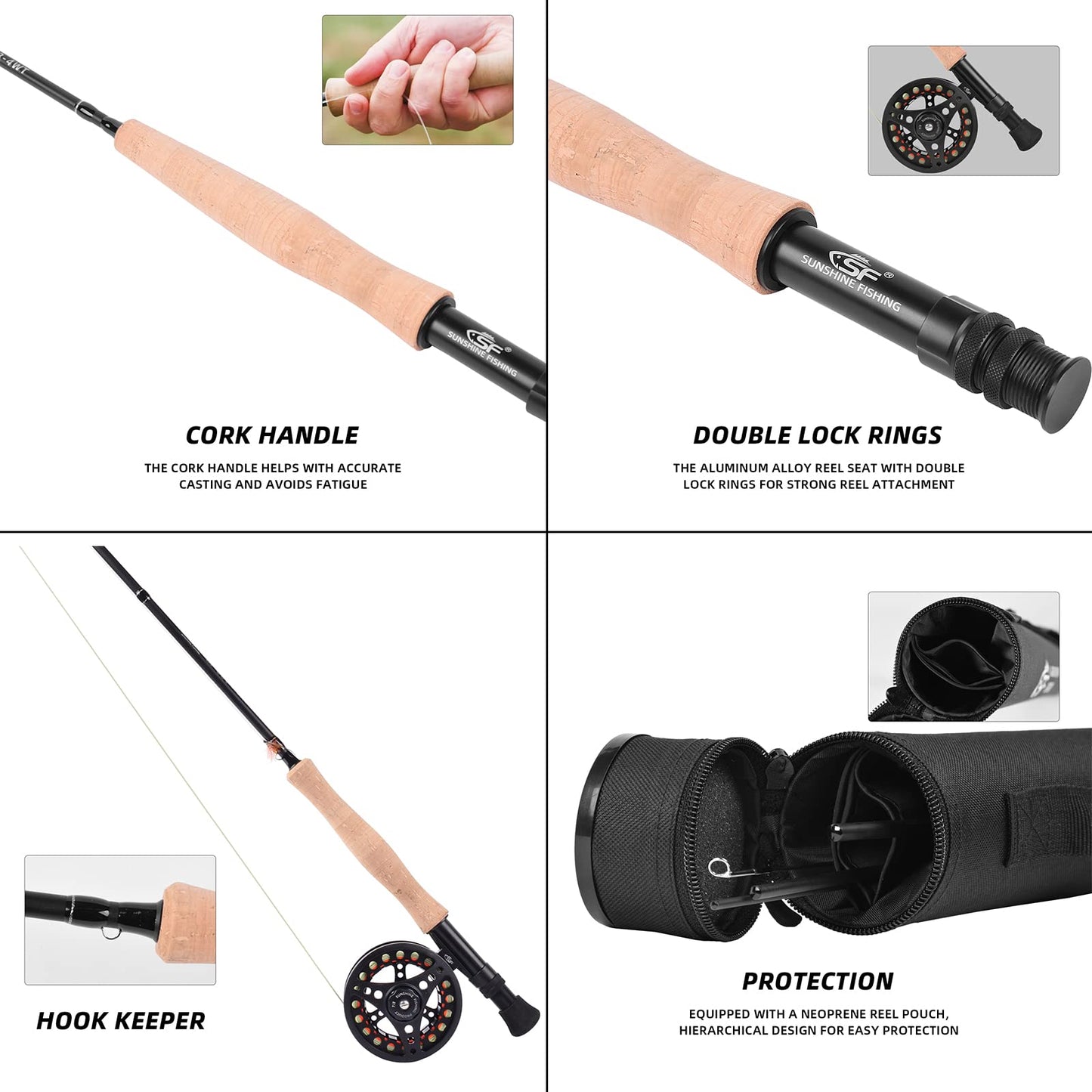 SF Fly Fishing Medium-Fast Action Rod Combo Kit 4 Piece 5 or 6 Weight 9FT, Aluminum Pre-Spooled Reel, Fly Rod Tube/Travel case, Fly Box with Flies Starter Outfit for New and Younger Anglers