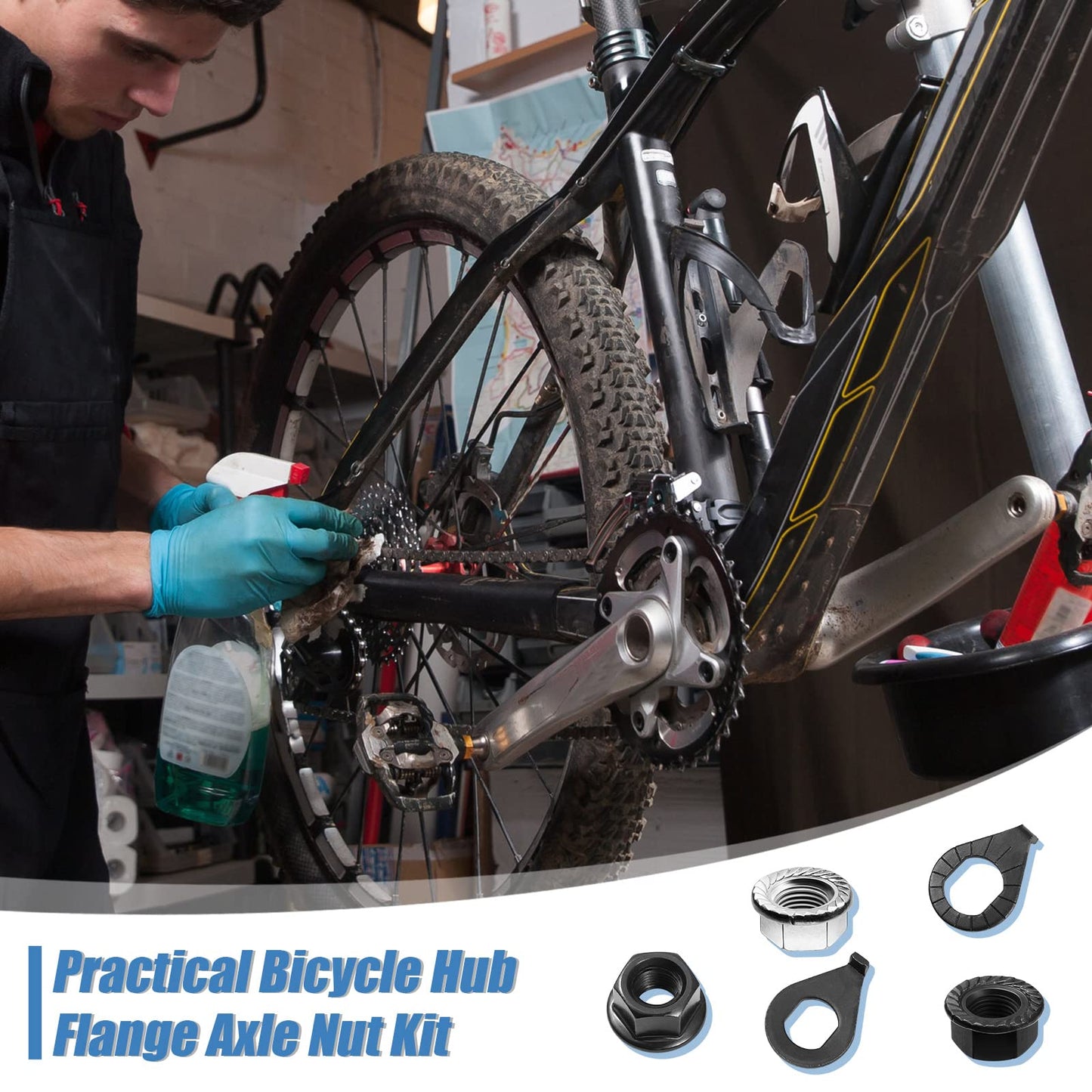 Moxweyeni 48 Pcs Bike Nuts and Safety Washers Kit M8 M9.5 M10 3 Sizes Bicycle Wheel Axle Nuts Black Silver Bicycle Hub Parts for Front Rear Wheel of City Road Mountain