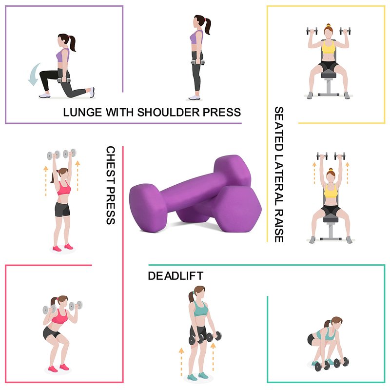 Balelinko Home Gym Equipment Workouts Strength Training Weight Loss Pilates Weights Yoga Sets Weights for Women, Men, Seniors and Youth, 5LB Purple, Pair
