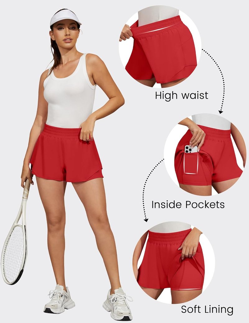 Running Shorts for Women - 2 in 1 High Waisted Quick Dry Butterfly Design | Athletic Gym Yoga with Pockets