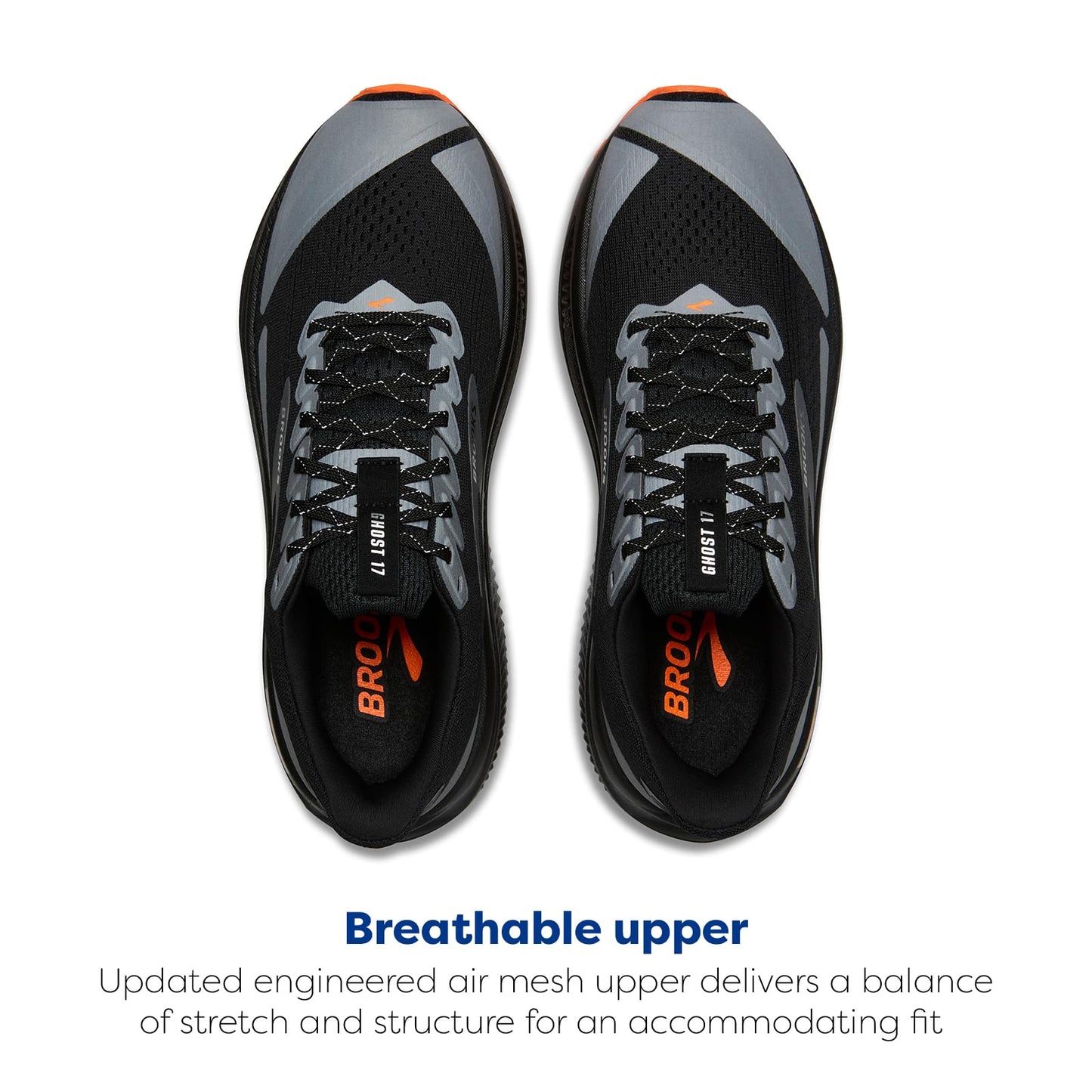 Brooks Women’s Ghost 17 Neutral Running Shoe - Black/Orange - 5 Medium