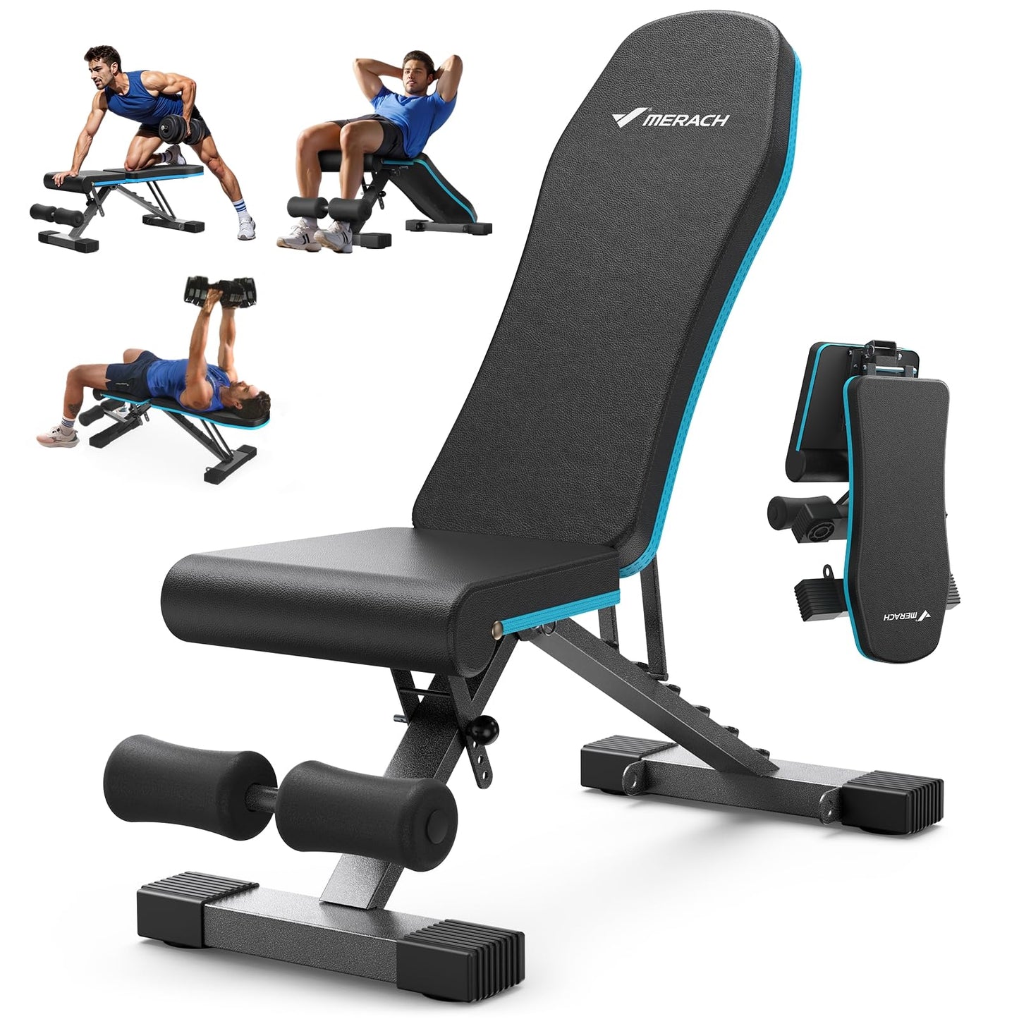 MERACH Weight Bench, Foldable Weight Benches for Home Gym with 990 LBS, Adjustable Weight Bench with 72 Training Angles, Incline Bench Press for Full Body