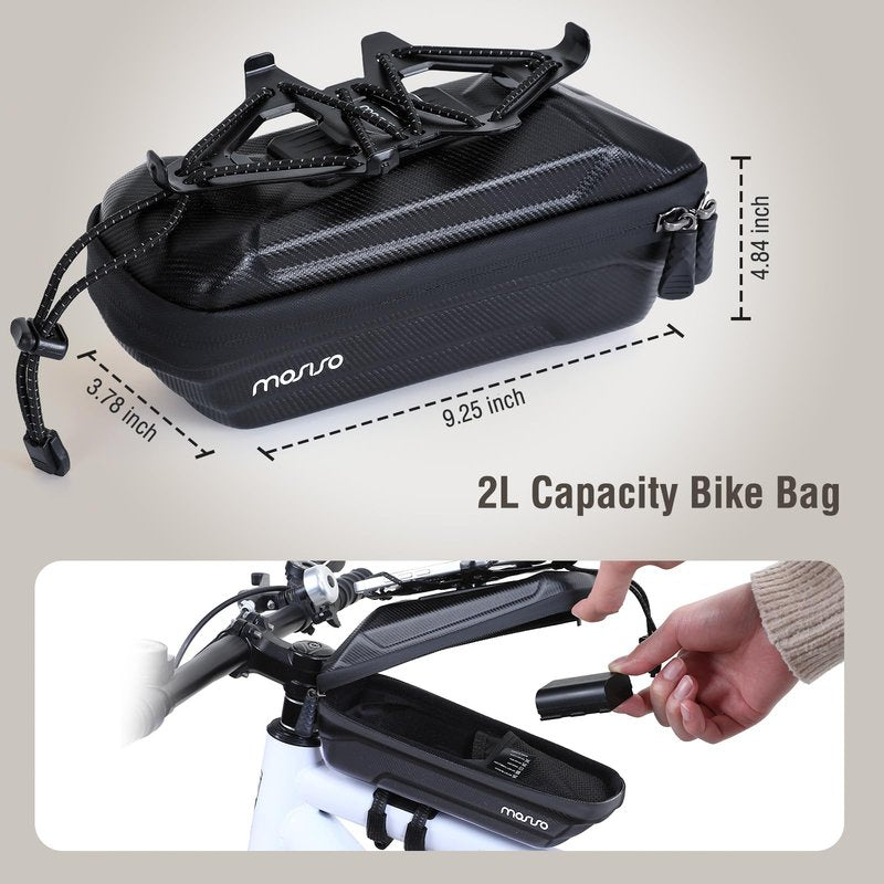 MOSISO Bike Bag Waterproof EVA Bicycle Frame Bag, Bicycle Phone Holder Top Tube Pouch for Phones Under 6.8 inch, Quick Release Cycling Pouch Bike Accessories for Riders Road Mountain Cycling, Black