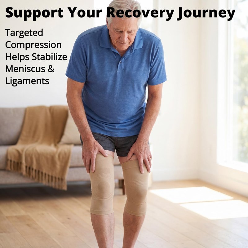 Knee Compression Sleeves, 1 Pair, Can Be Worn Under Pants, 20-30mmHg Strong Support Knee Brace for Unisex, Knee Support for Meniscus Tear, Arthritis, Pain Relief, Injury Recovery, Daily Wear, Beige M