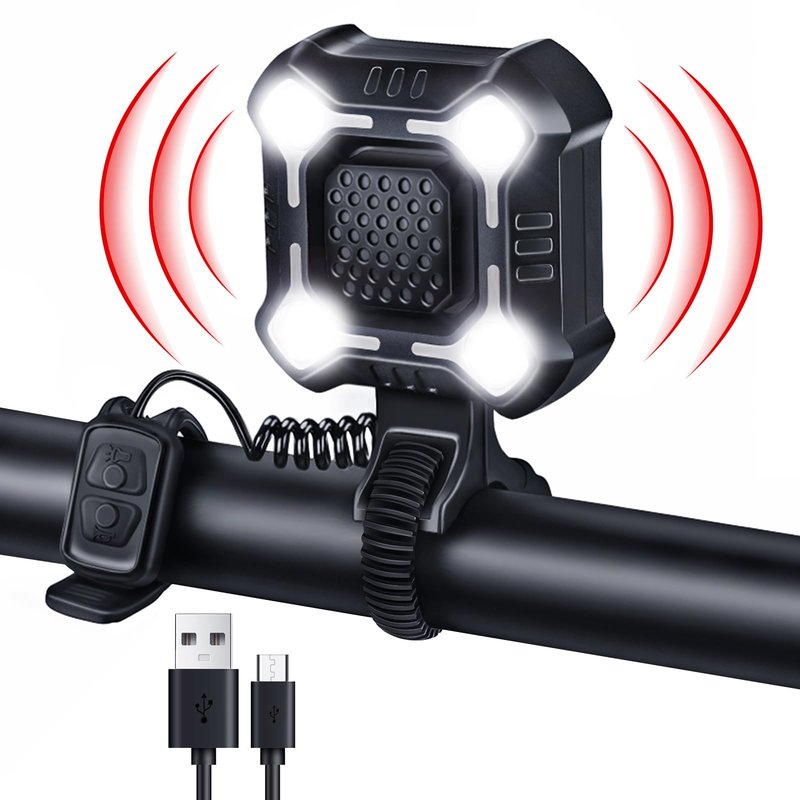 EQIIO 2-in-1 Bike Electric Horn with Headlight, 118dB Loud Bicycle Bell, 3 Light Modes, USB-C Rechargeable, IP65 Waterproof, DIY Customizable Ringtone Bike Bell for Mountain/Road Bike,Scooter,E-Bike