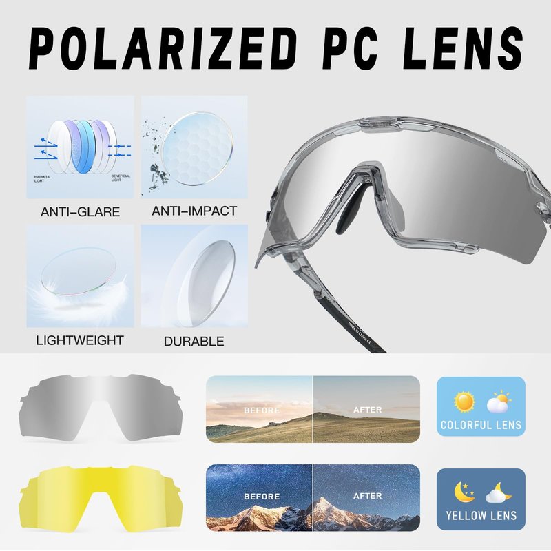 VOZAPOW Polarized Cycling Glasses for Men Women, PC Lens UV Protection Sports Sunglasses for Running Baseball Softball