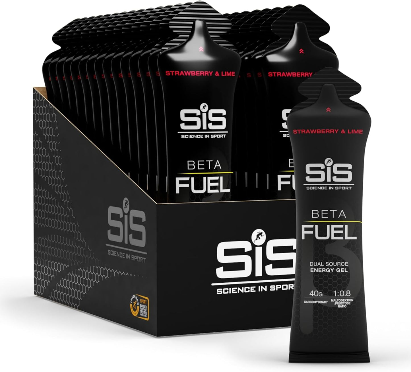 BETA Fuel Gel - Isotonic Dual-Source Energy Gel for Sports Nutrition - Fast-Absorbing - Strawberry & Lime | 30-Pack