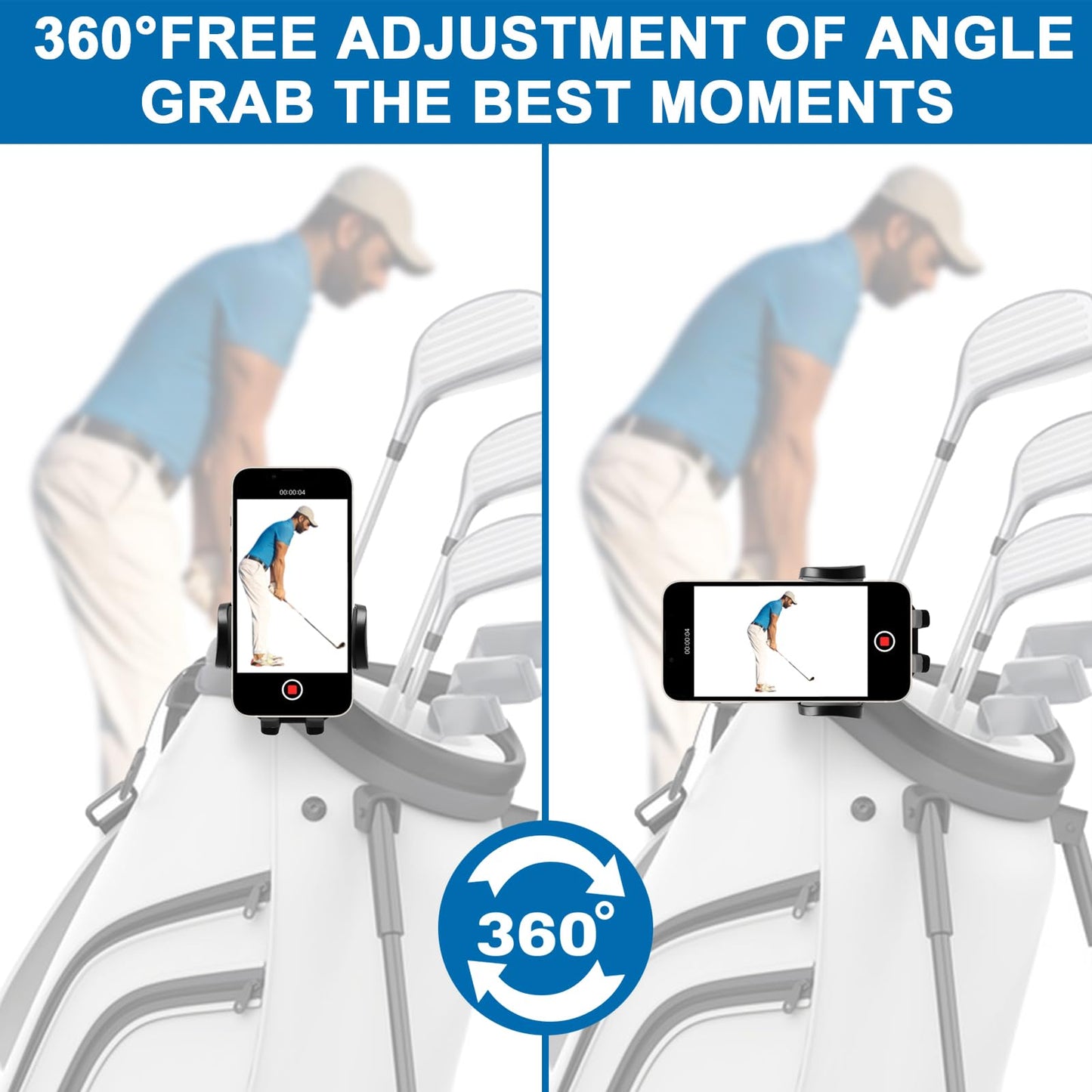 ONHAWKS-Golf Cart Cell Phone Holder Record Swing and Putting Accessories| Selfie Putter Training Aid Works with Any Golf Bag, Club and Alignment Sticks