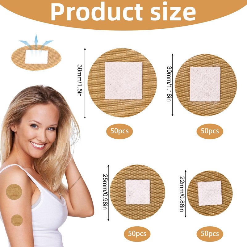 200pcs Round Spot Bandages, 4 Sizes Round Elastic Fabric Small Circle Spot Adhesive Bandages Suitable for Face Hands Legs and Sensitive Skin Supplies