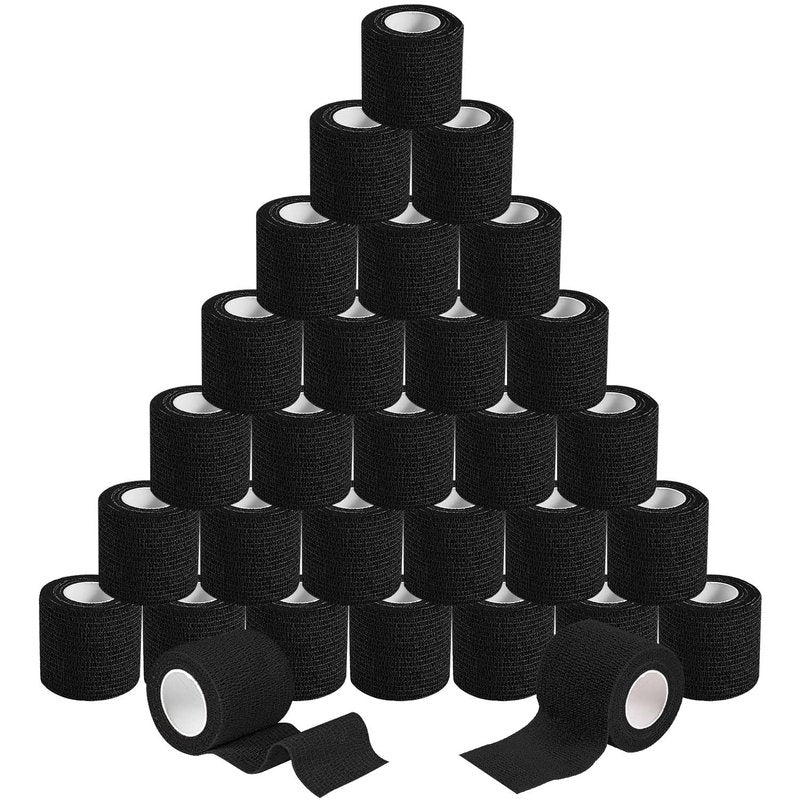 KISEER 30 Pack 2 Inch x 5 Yards Black Self Adhesive Bandage Breathable Cohesive Bandage Wrap Rolls Elastic Self-Adherent Tape for Stretch Athletic, Sports, Wrist, Ankle