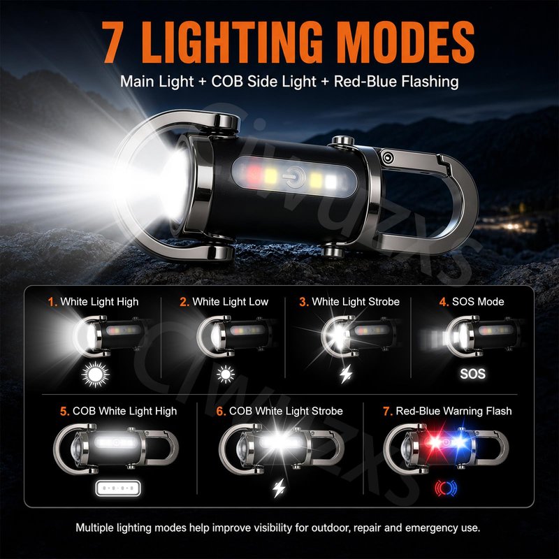 Ciwuzxs Keychain Flashlights Rechargeable, 800 Lumens EDC Mini Flashlights, All-Metal Body COB Keychain Light, Bright Small flashlights Powerful for Work, Walking, Searching and Hiking(Black)