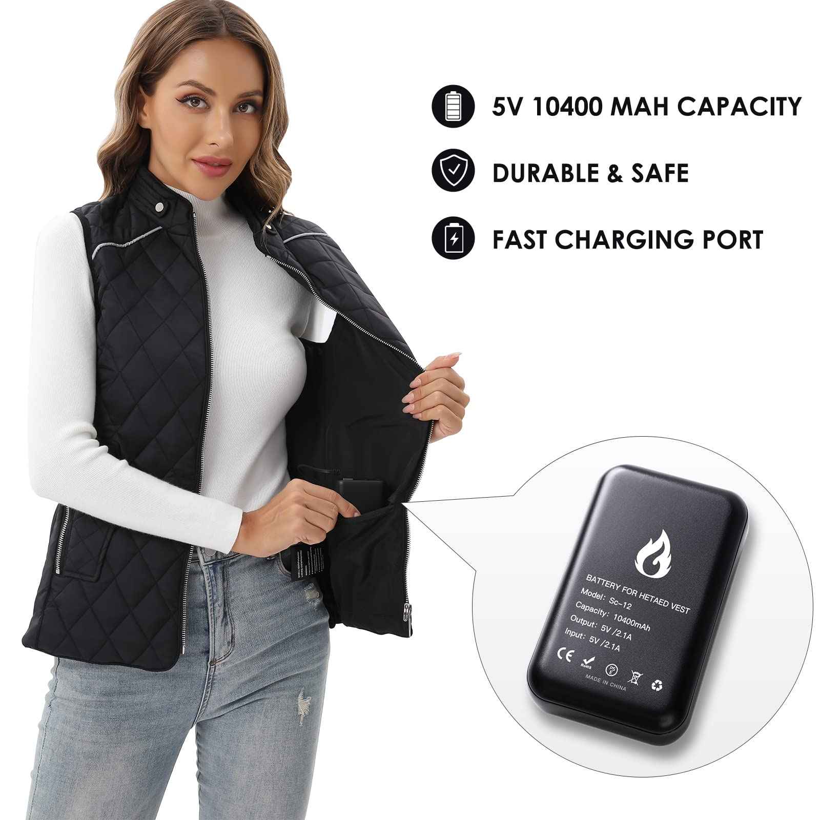 SEMANJLL Heated Vest for Women, 6 Heated Zones Neck Heating Women Heated Vest Coat(10000mAh Battery Pack Included