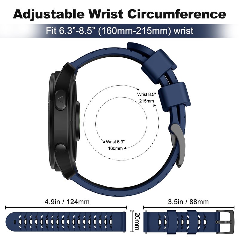 OVERSTEP Watch Band for Garmin Forerunner 245/Forerunner 645/Forerunner 55/Vivoactive 3/Vivoactive 5/Venu SQ/Venu 2 Plus, 20mm Quick Release Silicone Replacement Band (Sapphire Black)
