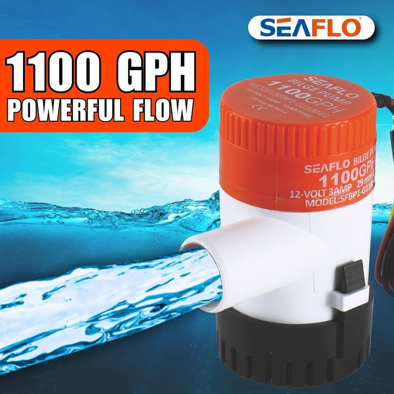 SEAFLO 1100 GPH Bilge Pump - 12V Marine Submersible Pump with Anti-Airlock Protection | 1-1/8" Outlet, CE & RoHS Certified