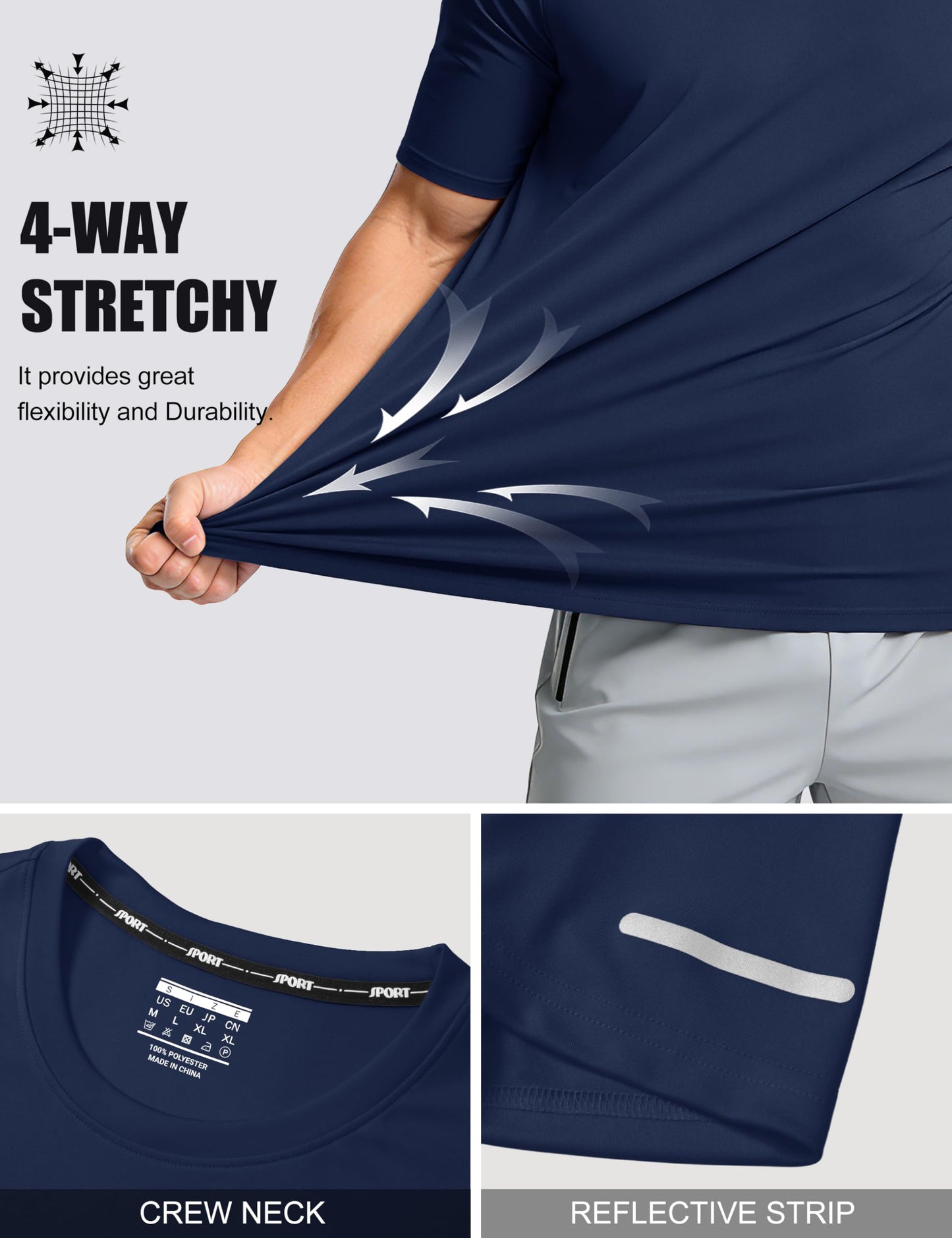 MAGCOMSEN Gym Shirts Mens Workout Dry Fit Sun Protection Runing Athletic Short Sleeve Shirt Moisture Wicking Rash Guard UV T Shirt Navy L