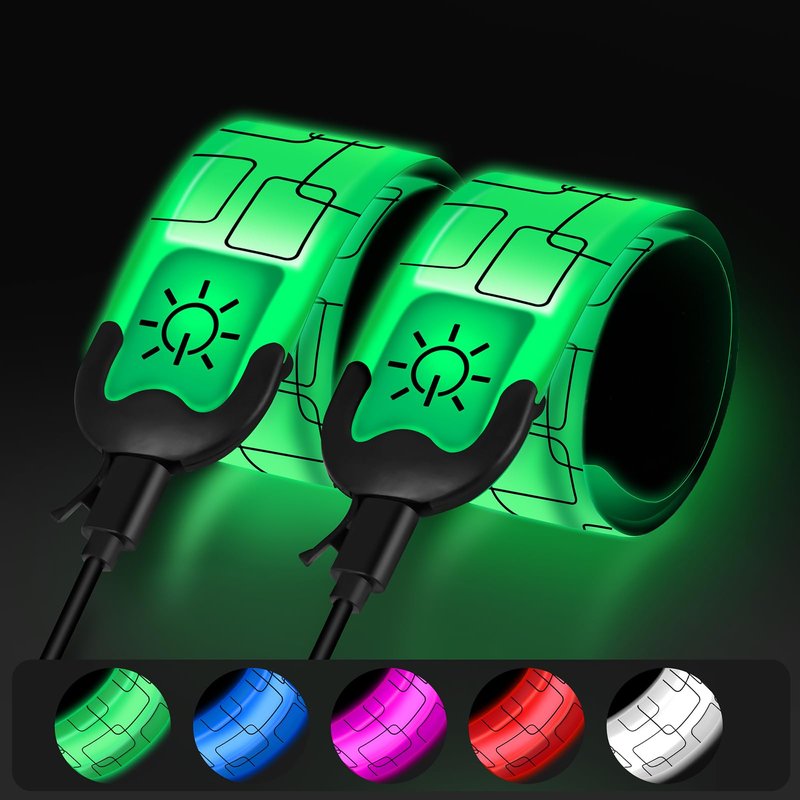 LED Armband Rechargeable for Night Running Walking(2 Pack), High Visibility LED Slap Armband Reflective Running Gear, 6 Colors & 3 Modes Adjustable Light Up Armbands for Men Women Kids (Green)