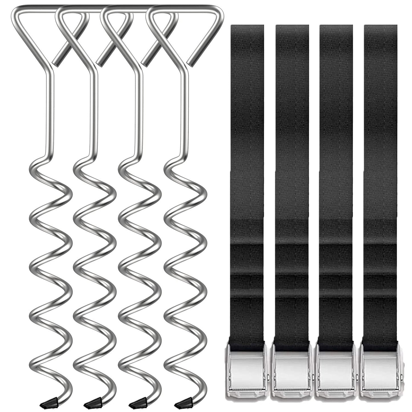 Trampoline Stakes Heavy Duty Anchors High Wind Stakes,15.84" Galvanized Steel Corkscrew Anchors Kit for Trampoline,Field-deployments, Hunting Camp, Canvass Tents(Set of 4)