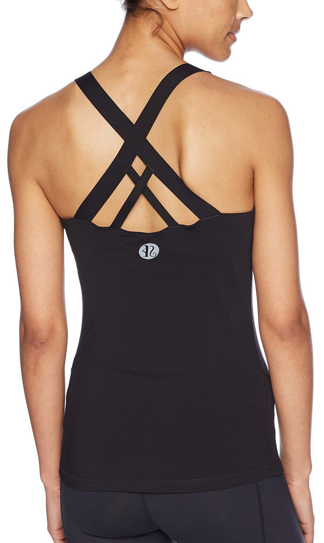 RUNNING GIRL Women's Workout Tank Top,Built in Shelf Sports Bra Strappy Back Compression Athletic Shirts（BX2680.Black.M）