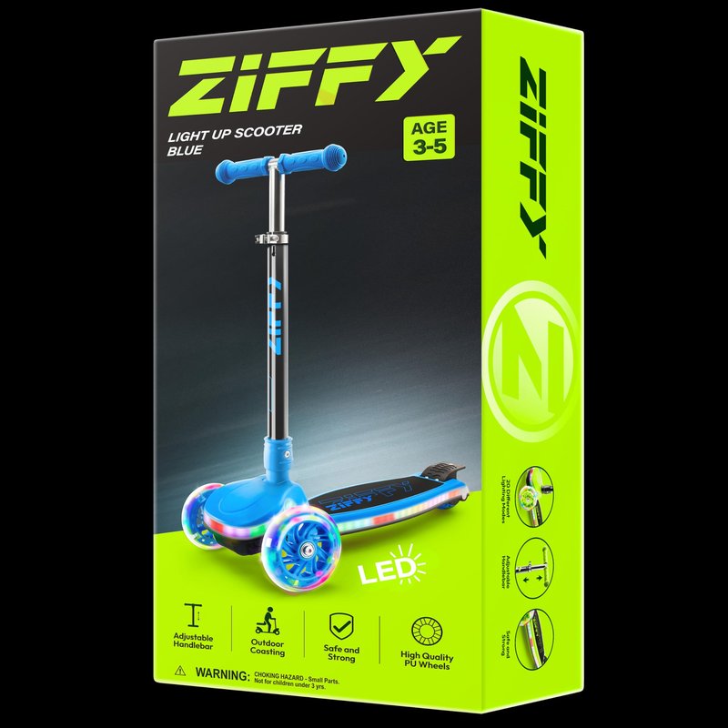 JOVA ZIFFY Kids Scooter for Boys & Girls Features LED Light-Up Wheels, 4 Adjustable Height Handlebars, and Lean-to-Steer Design with Anti-Slip Wide Surface for Stability - Up to 110LBS(Blue)