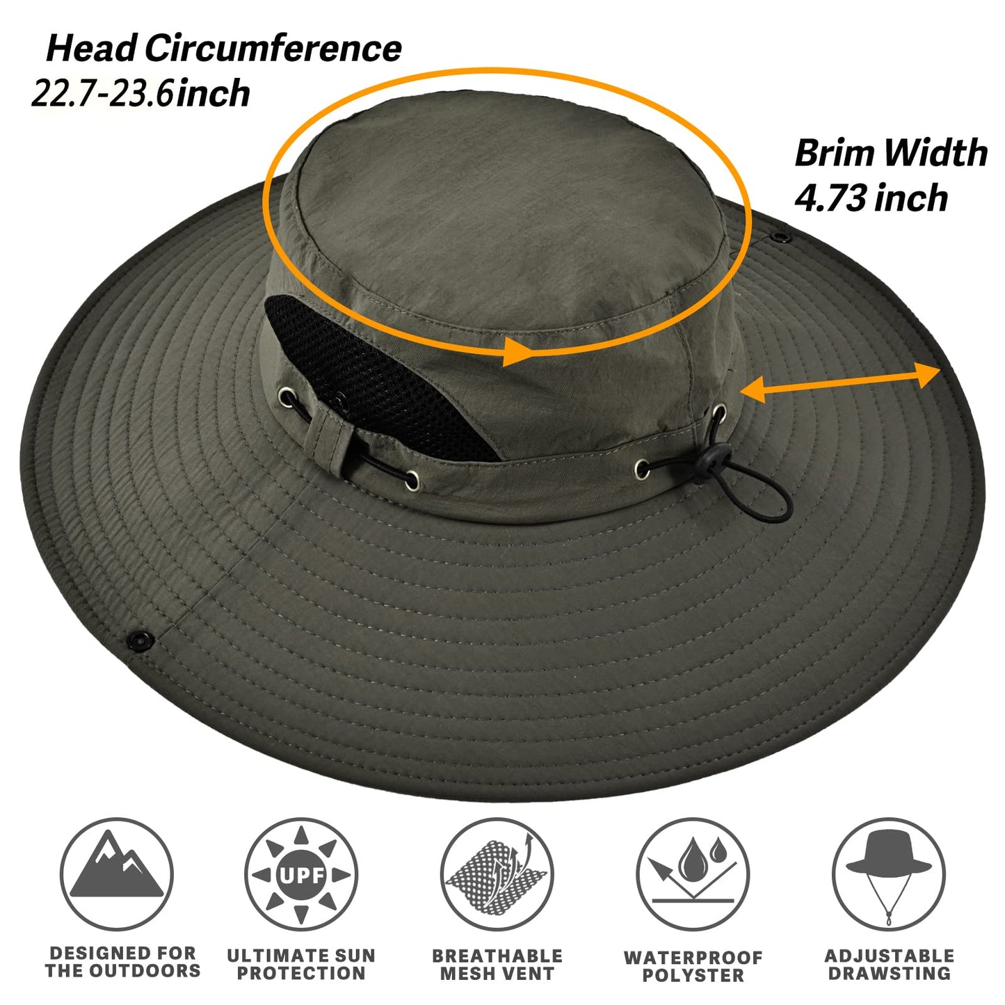 Wide Brim Fishing Sun Hat for Men Women, UPF 50+ Waterproof Bucket Boonie Hat Hiking Camping Safari Garden Beach