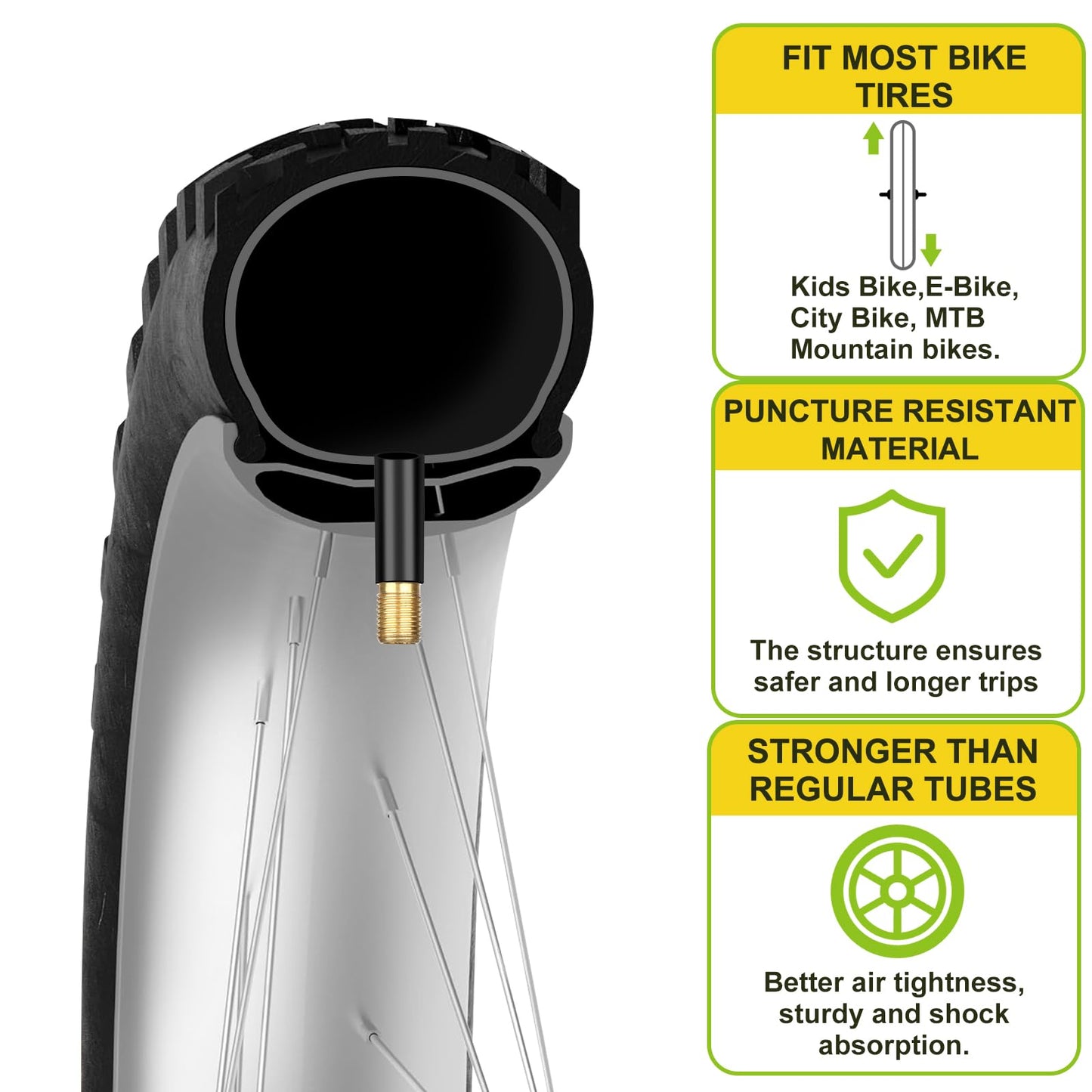 2-Pack Bike Inner Tube for 24 X 1.75/1.95/2.10/2.125", Premium 24x1.95 Bicycle Tube with 32 mm Schrader Valve 2PCS Levers, 24x2.125 Tube Compatible with Road/MTB/Kids Bike by Hydencamm (2 of One Size)