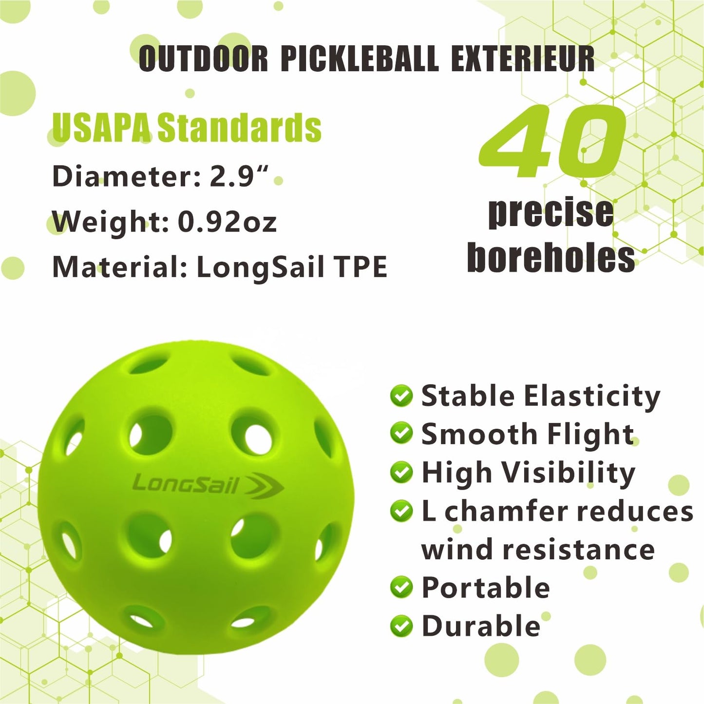 Longsail Outdoor pickleballs usapa Approved P40 ndoor Pickleball Balls Non-Friable & Non-Deformable USAPA Durability, Leisure Sports Beginners Club Neon Green 12 Pack