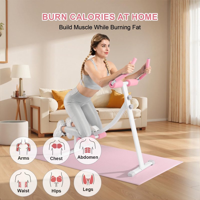 Ab Machine,Ab Workout Equipment,Ab Trainer Machine for Abs Workout at Home Gym, Knee Protection, Abdominal Trainer for Stomach Workout,Touch Displays(Pink)