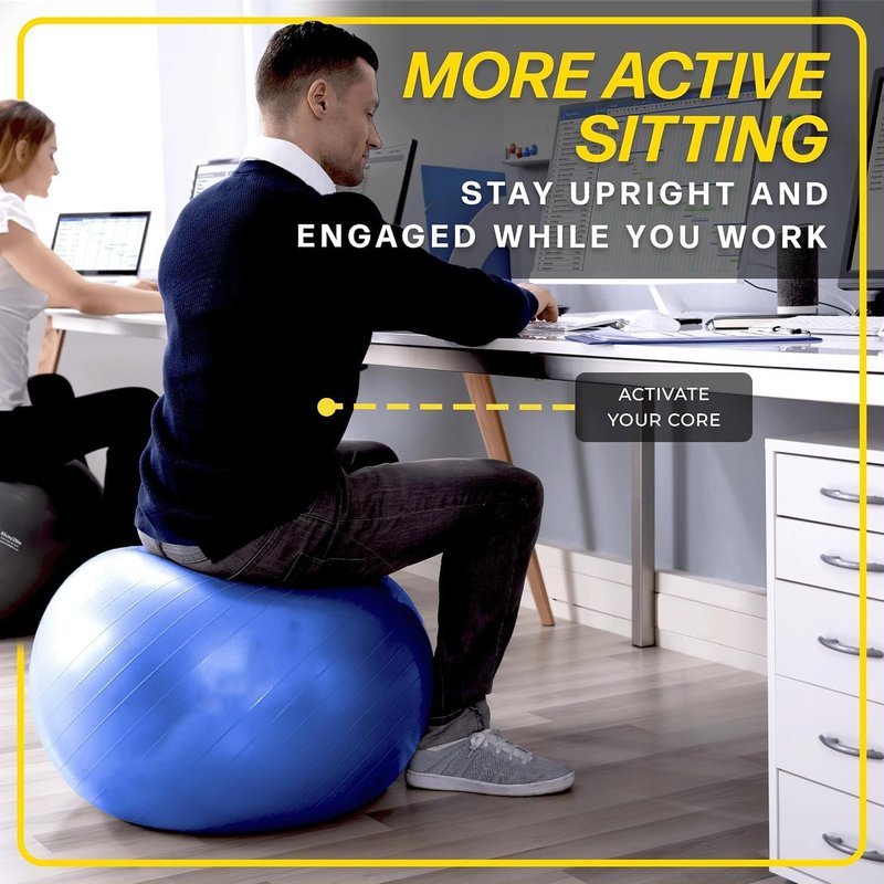26 Inch Exercise Ball - Yoga & Fitness Stability Ball for Home, Office & Gym | Includes Quick Pump