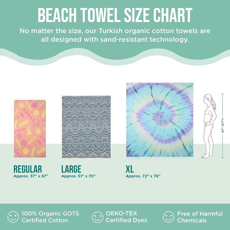 Turkish Beach Towel - Sand Resistant & Quick Dry - 100% Organic Cotton | Mandala Sea Turtle Green