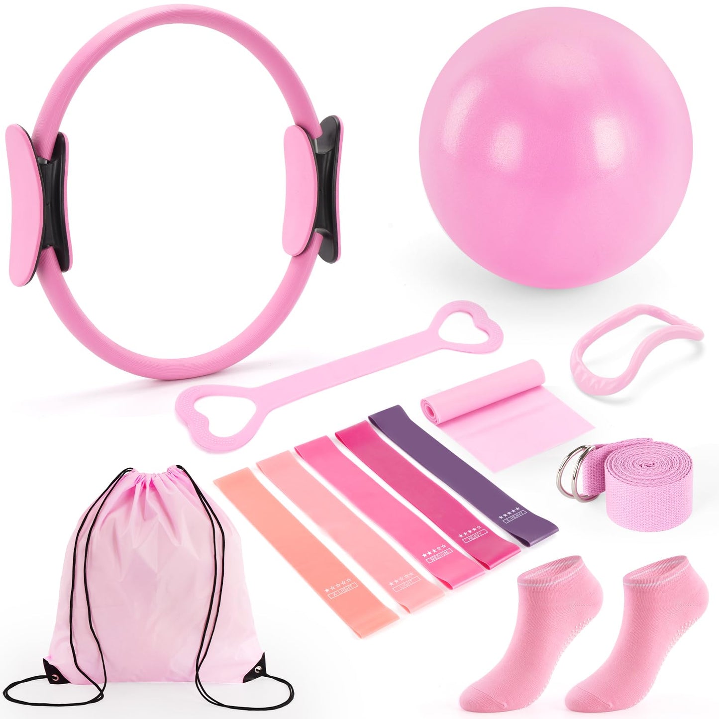 Pilates Kit with Pilates Equipment and Pilates Ring and Ball Set, 13-Piece Pilates Essentials Kit for Women for Home Workouts with Resistance Bands, Yoga Strap, Stretch Band, Arm Trainer & Socks