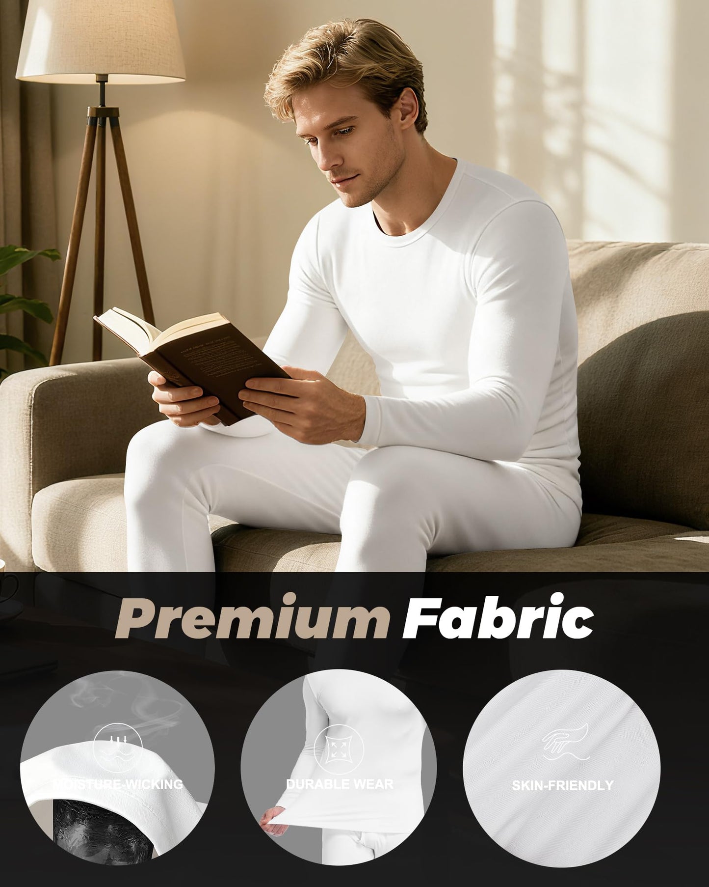 WEERTI Thermal Underwear for Men Long Johns with Fleece Lined Base Layer Men Cold Weather Top Bottom-White 4XL