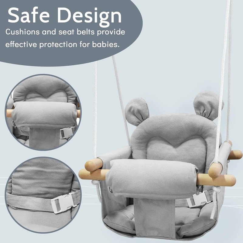 Baby Swing - Canvas Infant Swing for Indoor & Outdoor Use | Secure Wooden Hanging Seat for Toddlers
