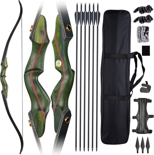 Archery 60" Recurve Bow and Arrow Set - 30-50lbs Right Hand Wooden Bow for Outdoor Hunting & Practice | Beginner Kit