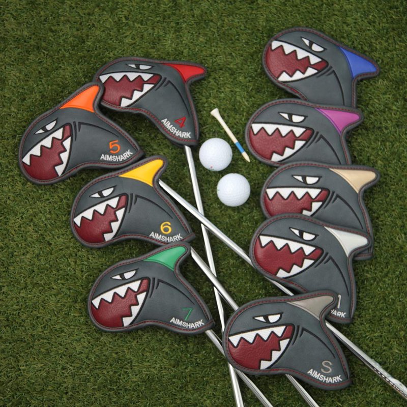 AIMSHARK Coloring Golf Iron Covers/9pcs Set/Golf Head Covers (Black Set)