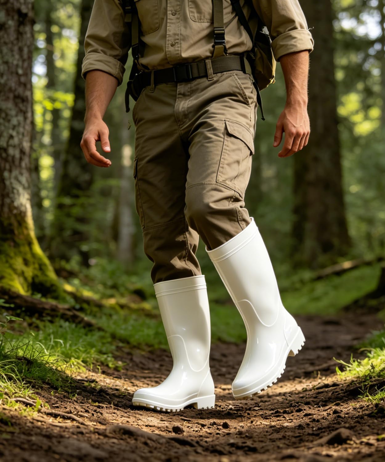 Men's Mid-Calf Waterproof Rain Boots - Anti-Slip Black PVC Outdoor Work Rubber Boots