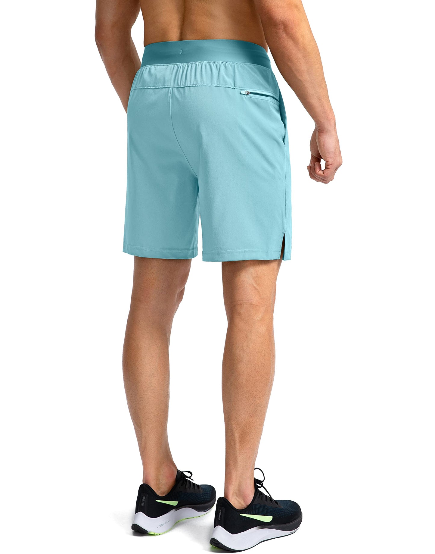 Soothfeel Men's Running Shorts with Zipper Pockets 7 Inch Lightweight Quick Dry Gym Athletic Workout Shorts for Men (Light Blue, 3XL)