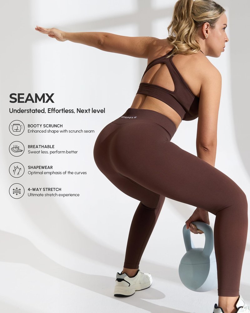 JOYSPELS Workout Leggings for Women Booty Lifting Leggings Gym Scrunch High Waist Non See Through Tummy Control No Front Seam Pants Mocha S